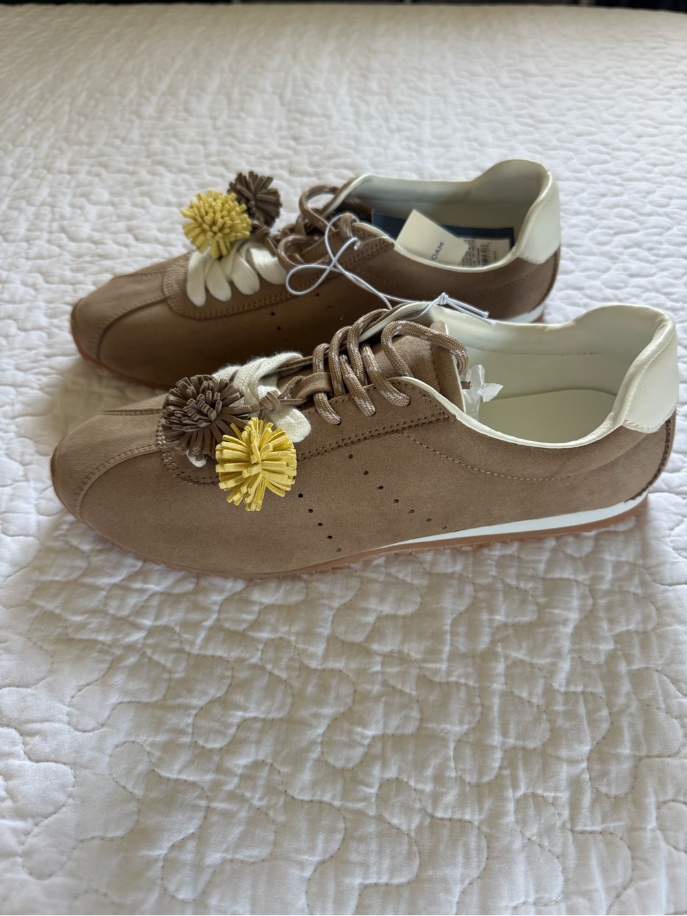 Universal Thread Taupe Sneakers with Yellow and Brown Pom Accents